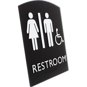 Lorell Arched Unisex Handicap Restroom Sign - 6.8" Width x 8.5" Height - Rectangular Shape - Surface-mountable - Easy Readability, Braille - Plastic - Black - 1 Each. Picture 3
