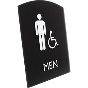 Lorell Arched Men's Handicap Restroom Sign - Print/Message "Men" - 6.8" Width x 8.5" Height - Rectangular Shape - Surface-mountable - Easy Readability, Braille - Plastic - Black - 1 Each. Picture 5