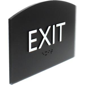 Lorell Exit Sign - 4.5" Width x 6.8" Height - Curved Shape - Surface-mountable - Easy Readability, Braille - Indoor - Plastic - Black - 1 Each. Picture 2