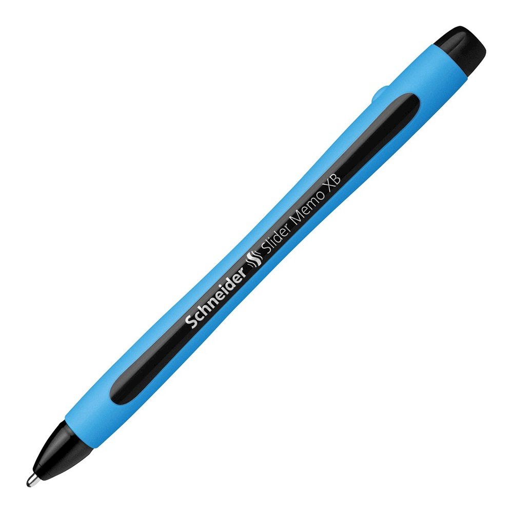 Schneider Slider Memo XB Ballpoint Pen - Black Ink - Black Rubberized, Light Blue Barrel - Stainless Steel Tip - 10 / Pack. Picture 9