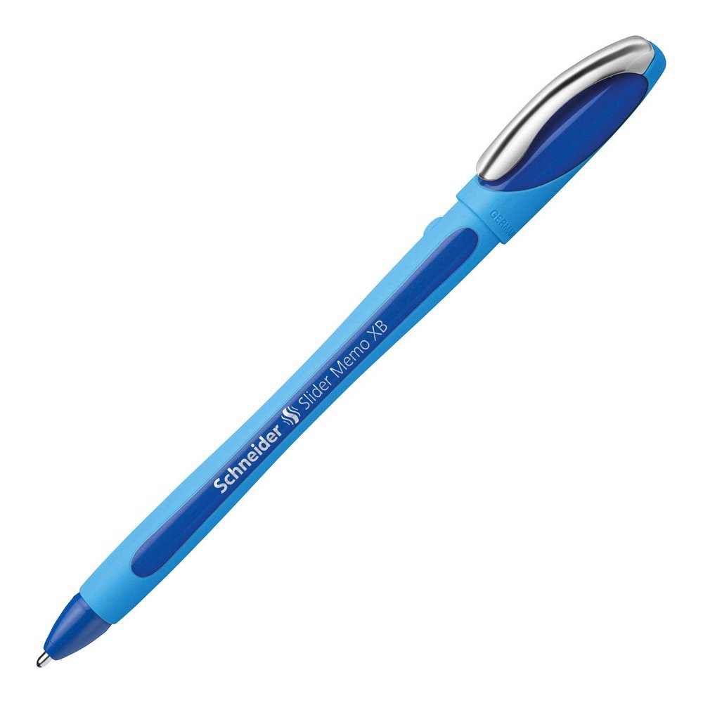 Schneider Slider Memo XB Ballpoint Pen - Blue Ink - Blue Rubberized, Light Blue Barrel - Stainless Steel Tip - 10 / Pack. Picture 9