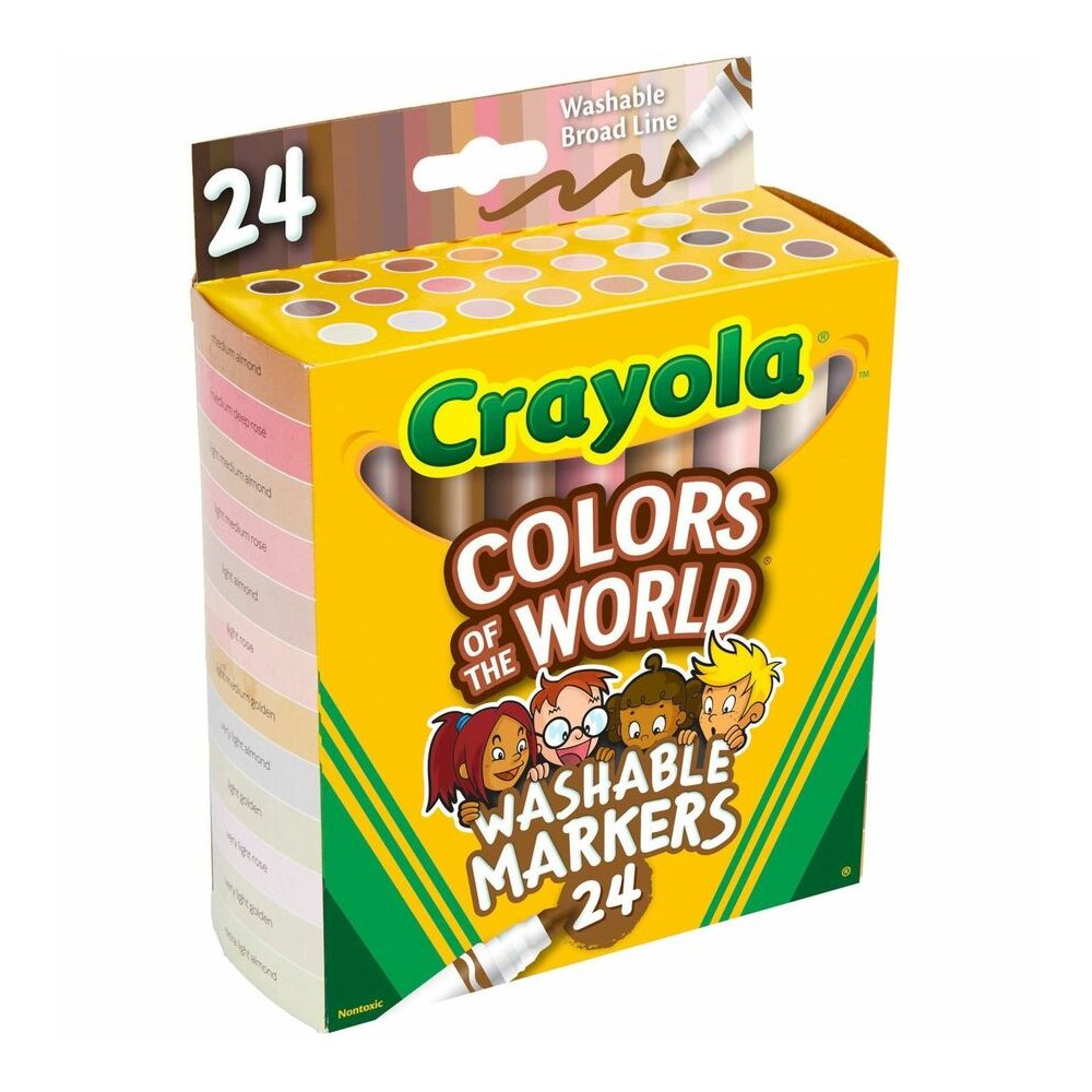 Crayola Colors Of The World Marker - Washable - Deepest Almond, Medium Golden, Light Rose Ink - 24 / Pack. Picture 9