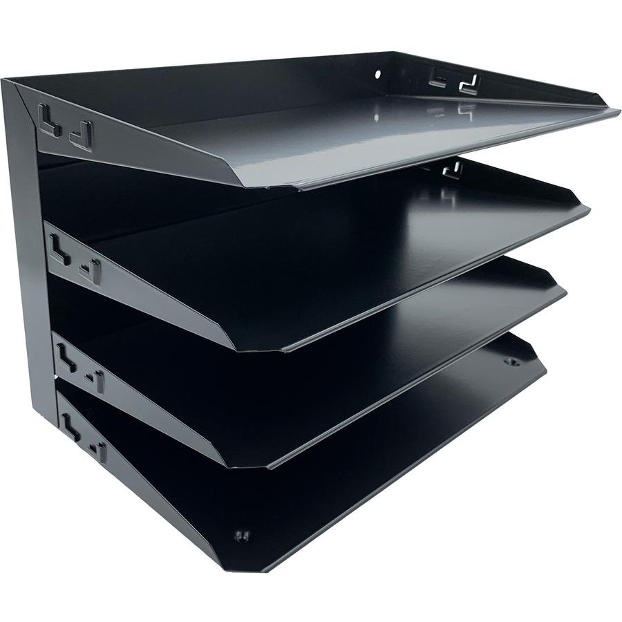 Huron Horizontal Slots Desk Organizer - 4 Compartment(s) - Horizontal - 15" Height x 9.25" Width x 8.60" Depth - Durable - Black - Steel - 1 Each. Picture 2