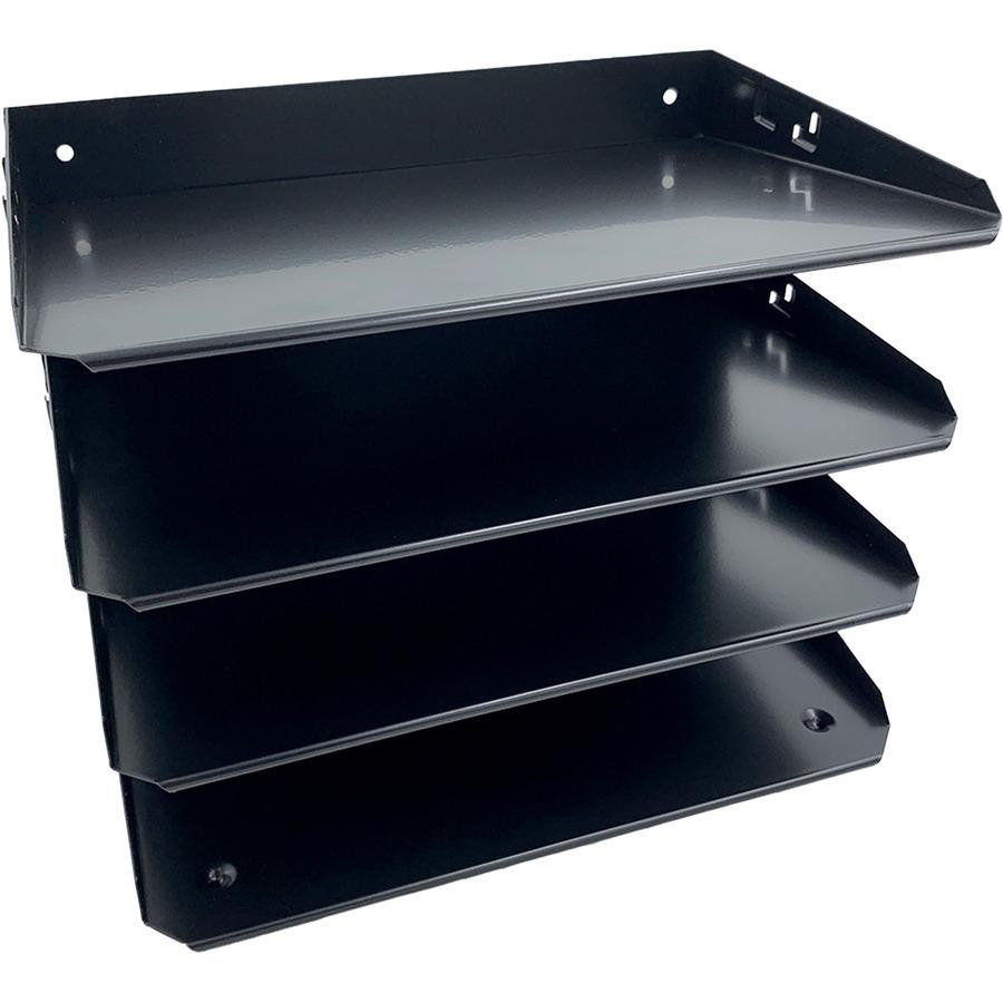 Huron Horizontal Slots Desk Organizer - 4 Compartment(s) - Horizontal - 9" Height x 12" Width x 8.66" Depth - Durable - Black - Steel - 1 Each. Picture 4