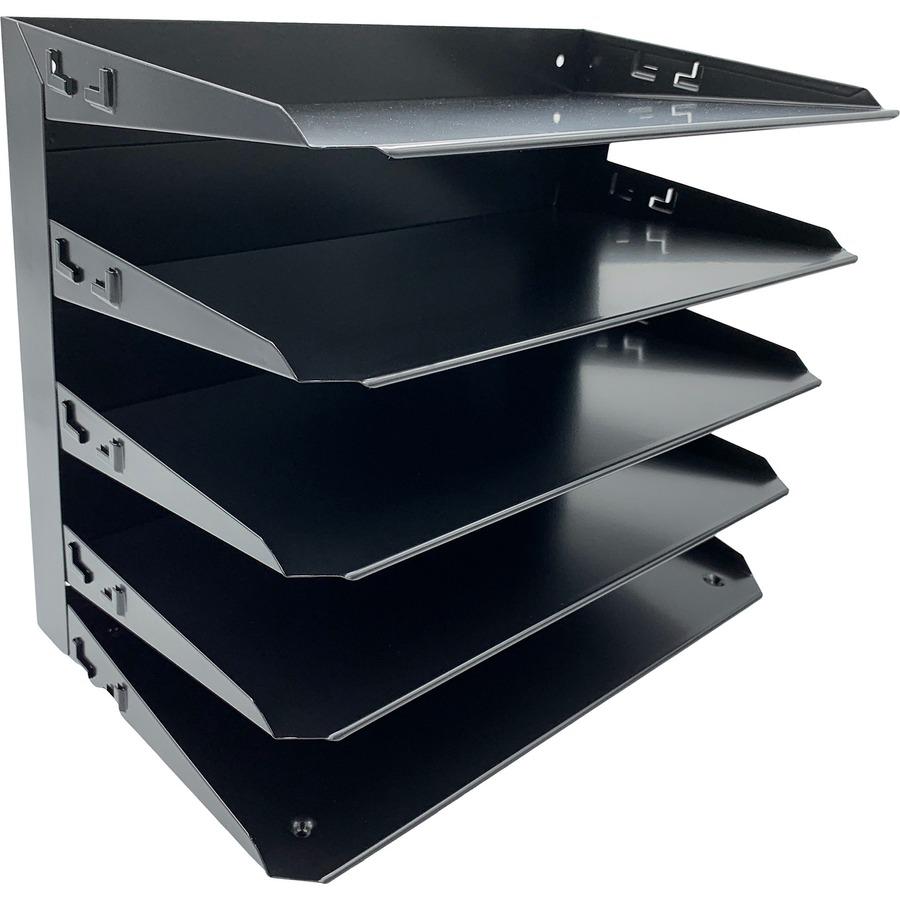 Huron Horizontal Slots Desk Organizer - 5 Compartment(s) - Horizontal - 15" Height x 15" Width x 8.75" Depth - Durable, Label Holder - Black - Steel - 1 Each. Picture 6