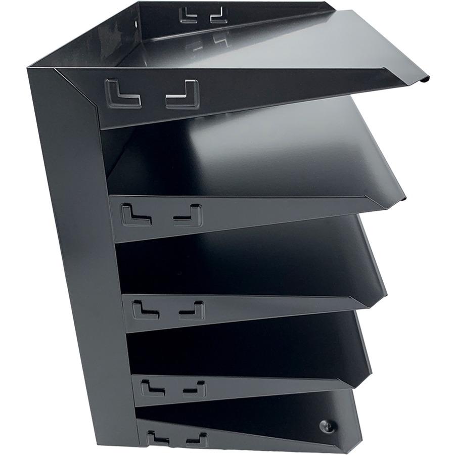 Huron Horizontal Slots Desk Organizer - 5 Compartment(s) - Horizontal - 12" Height x 8.75" Width x 12" Depth - Durable - Black - Steel - 1 Each. Picture 8