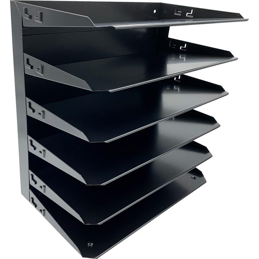 Huron Horizontal Slots Desk Organizer - 6 Compartment(s) - Horizontal - 15" Height x 15" Width x 8.66" Depth - Durable, Label Holder - Black - Steel - 1 Each. Picture 5