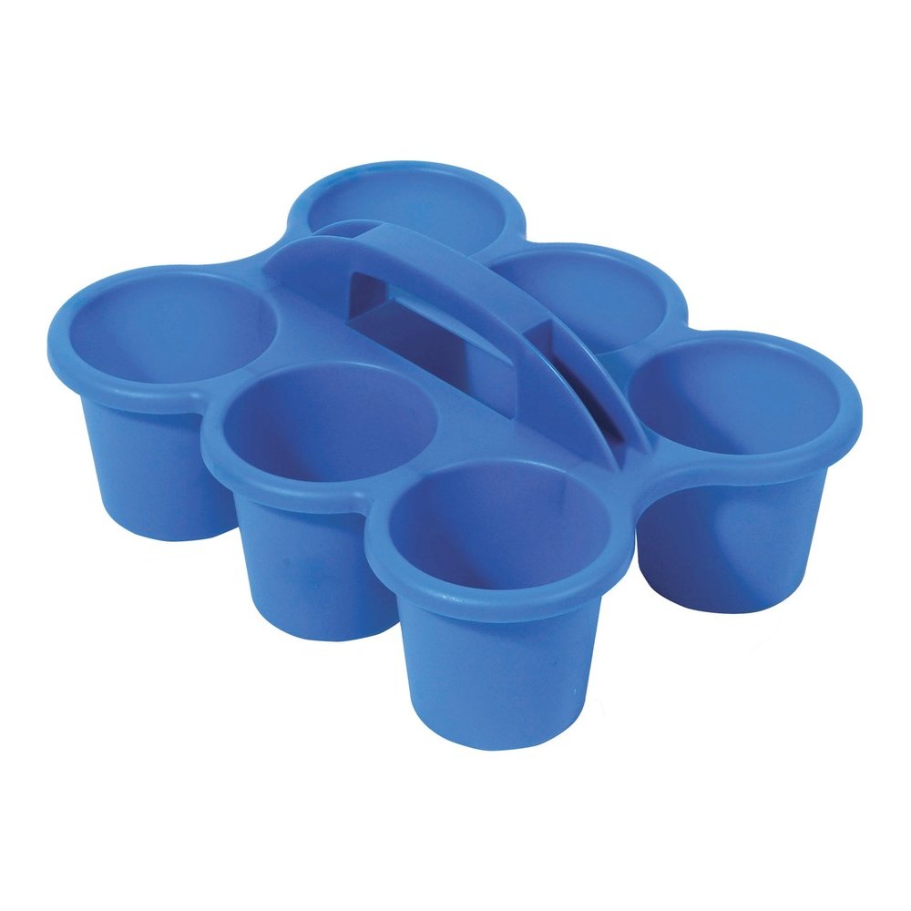 Deflecto Antimicrobial Kids 6 Cup Caddy - 6 Compartment(s) - 5.29" Height x 12.07" Width x 9.55" Depth - Lightweight, Portable, Antimicrobial, Easy to Clean, Handle, Stackable, Mildew Resistant - Blue. Picture 7