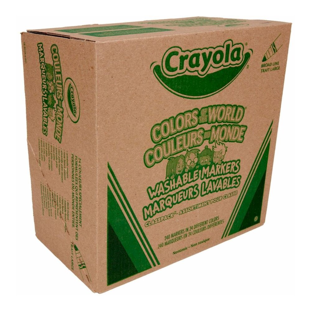 Crayola Multicultural Colors Washable Markers - Washable - Assorted, Almond, Gold, Rose Ink - 240 / Box. Picture 13