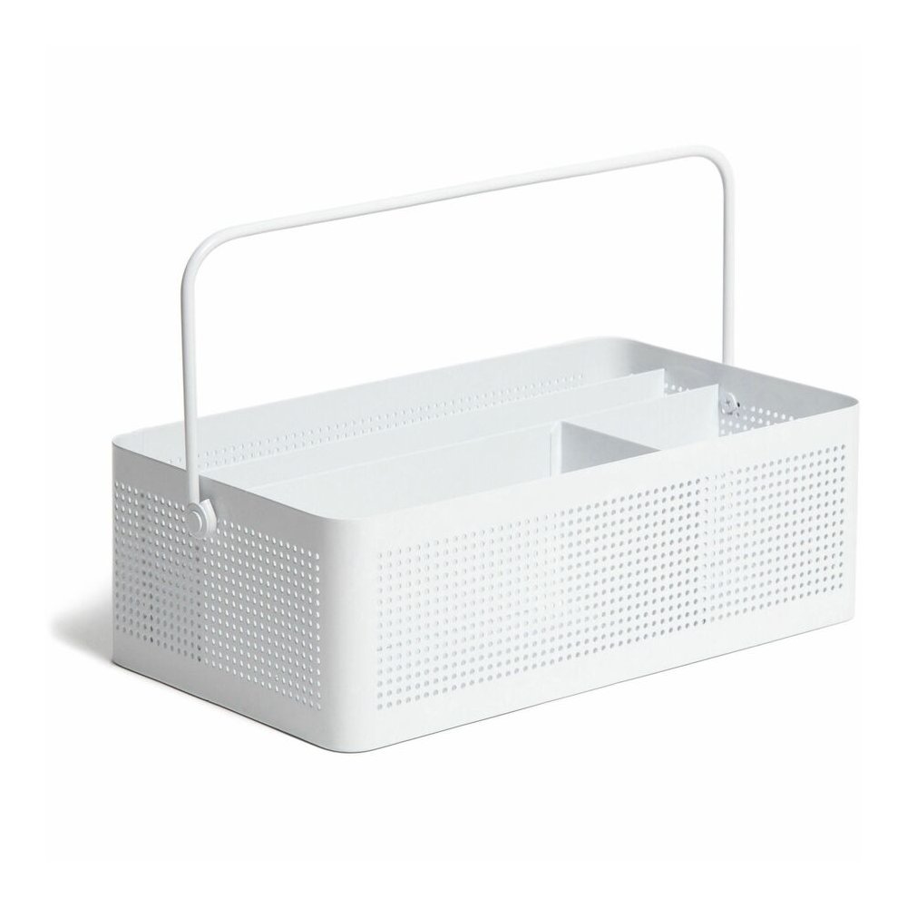 U Brands Modern Perforated Metal Desk Caddy - 4 Compartment(s) - 3.90" Height x 12.30" Width x 6.90" Depth - Durable, Portable, Handle - White - Metal - 1 Each. Picture 10
