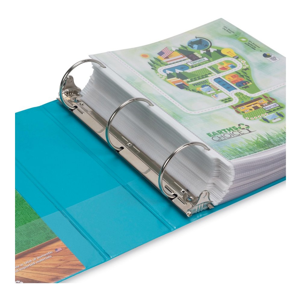Samsill Earth's Choice Plant-based View Binders - 3" Binder Capacity - Letter - 8 1/2" x 11" Sheet Size - 3 Ring - Fastener: Round Ring - Pocket: 2 - Chipboard, Polypropylene, Plastic - Turquoise - Re. Picture 16