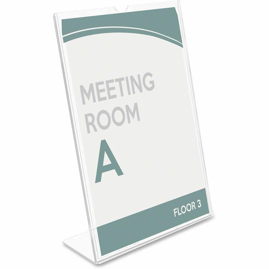 Deflecto Superior Image Slanted Sign Holders - 8.5" Width x 11" Height x 3.5" Depth - L-shaped Shape - Top Loading, Durable - Polystyrene - Clear - 12 / Carton. Picture 6