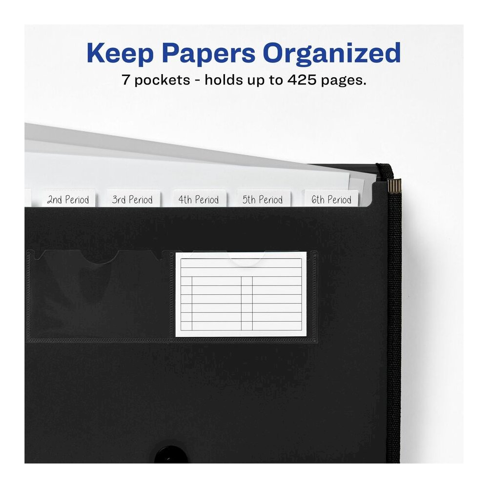 Avery&reg; Letter, A4 Expanding File - 425 Sheets Capacity - 7 Pocket - Polypropylene, Plastic, Fabric - Black - 0% Recycled - 1 Each. Picture 10