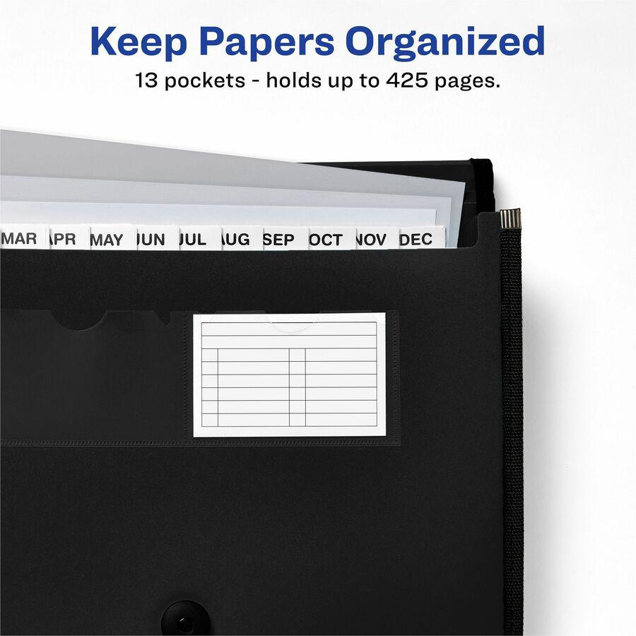 Avery&reg; Letter, A4 Expanding File - 425 Sheets Capacity - 13 Pocket - Polypropylene, Plastic, Fabric - Black - 0% Recycled - 1 Each. Picture 6