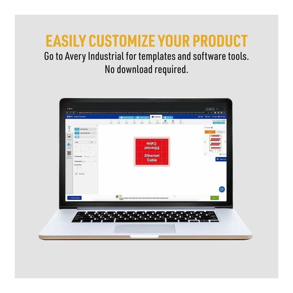 Avery&reg; Cable Labels, T-Style, 1.25" x 2" , 300 Total (61539) - Waterproof - 1 1/4" Width x 2" Length - Permanent Adhesive - T-shaped - Inkjet, Laser - White - Film - 30 / Sheet - 10 Total Sheets -. Picture 10