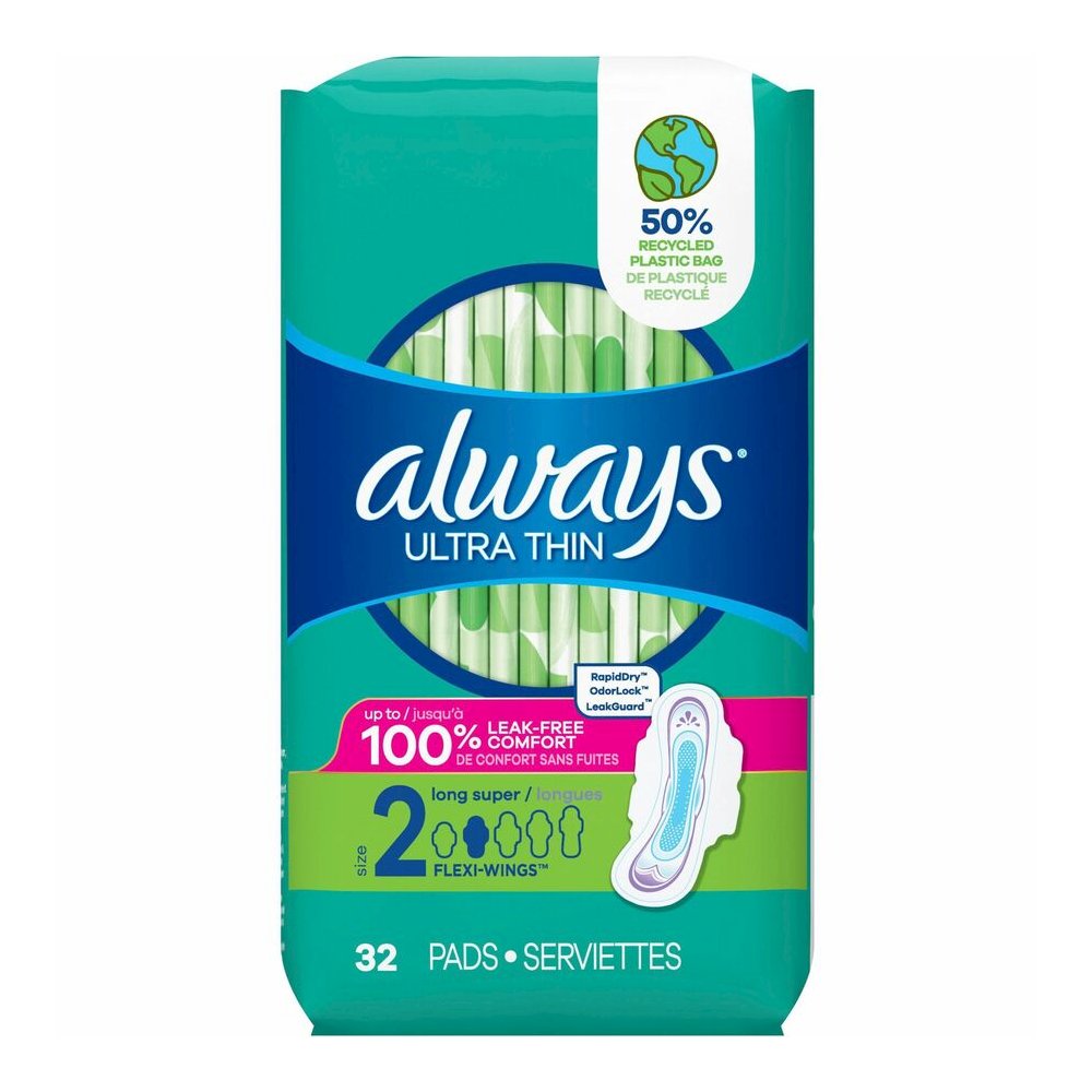 Always Flexi-Wing Ultra Thin Pads - With Wings - Super - Anti-leak, Absorbent, Odor-absorbing - 32 / Pack. Picture 3