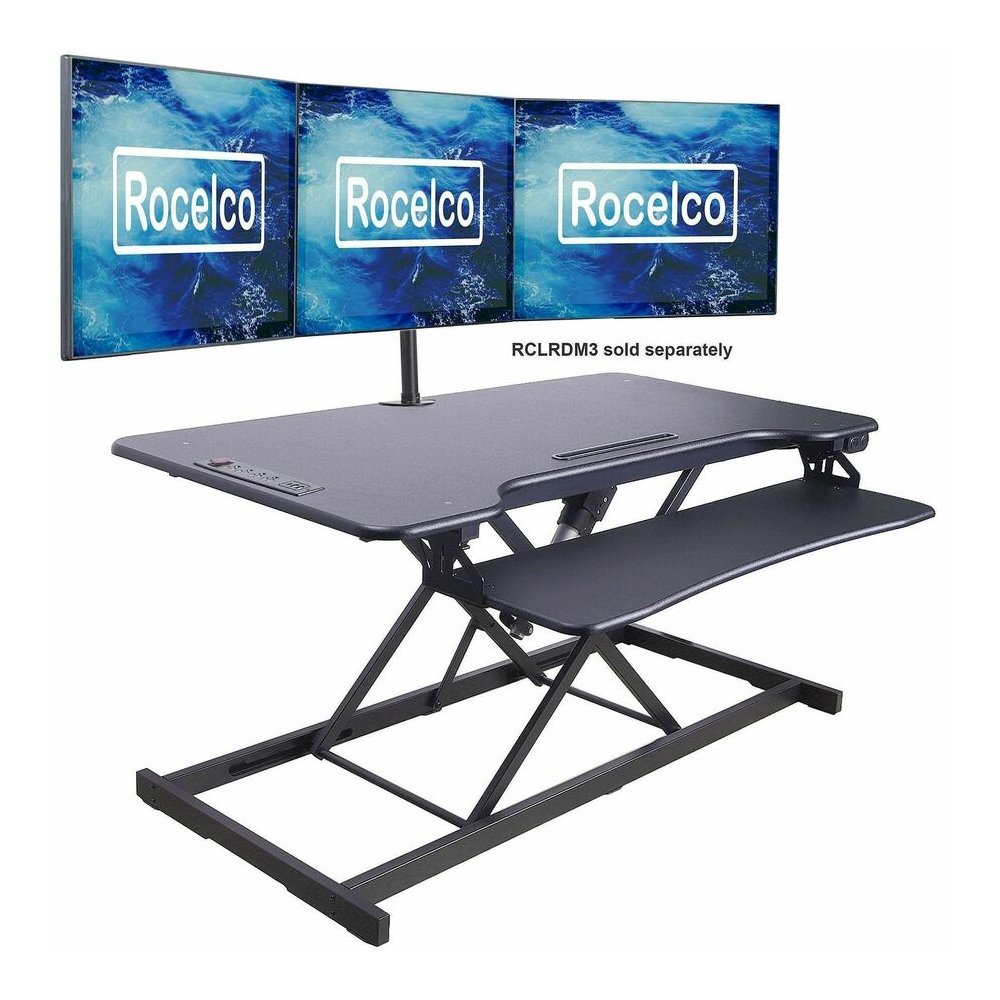 Rocelco Electric Desk Riser - 40 lb Load Capacity - 46" Width - Desk - Black - For Tablet, Smartphone - Lift Mechanism, Electric Lift, Grommet, Keyboard Tray, Built-in USB Port, Electrical Outlet. Picture 6