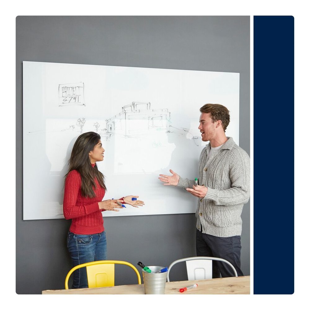 Quartet InvisaMount Magnetic Glass Board - 48" (4 ft) Width x 48" (4 ft) Height - White Glass Surface - Horizontal - Magnetic - Frameless, Accessory Tray, Non-absorbent, Stain Resistant, Ghost Resista. Picture 8