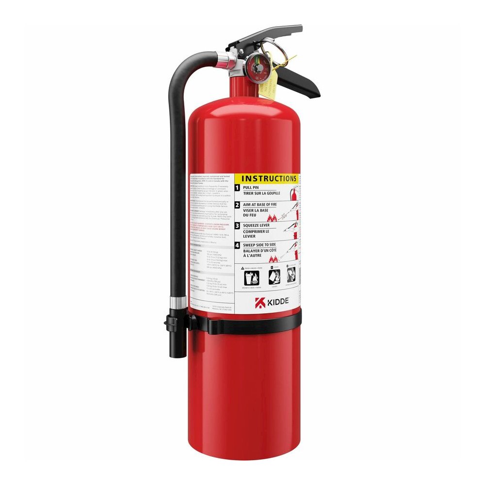Kidde Pro 10 MP-1 Fire Extinguisher - 10 lb Capacity - A: Common Combustibles, B: Flammable Liquids, C: Live Electrical Equipment - Rechargeable, Safety Pin - Red. Picture 5