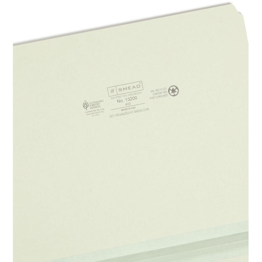 Smead Straight Tab Cut Letter Recycled Top Tab File Folder - 1" Folder Capacity - 8 1/2" x 11" - 1" Expansion - Pressboard - Gray, Green - 100% Recycled - 25 / Box. Picture 7