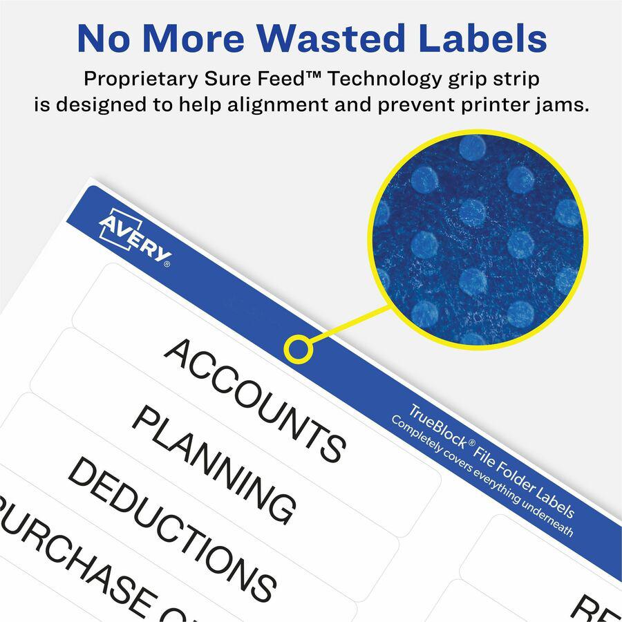 Avery&reg; TrueBlock File Folder Labels - 2/3" Width x 3 7/16" Length - Permanent Adhesive - Rectangle - Inkjet, Laser - Matte - Green - Paper - 30 / Sheet - 50 Total Sheets - 1500 Total Label(s) - 15. Picture 8