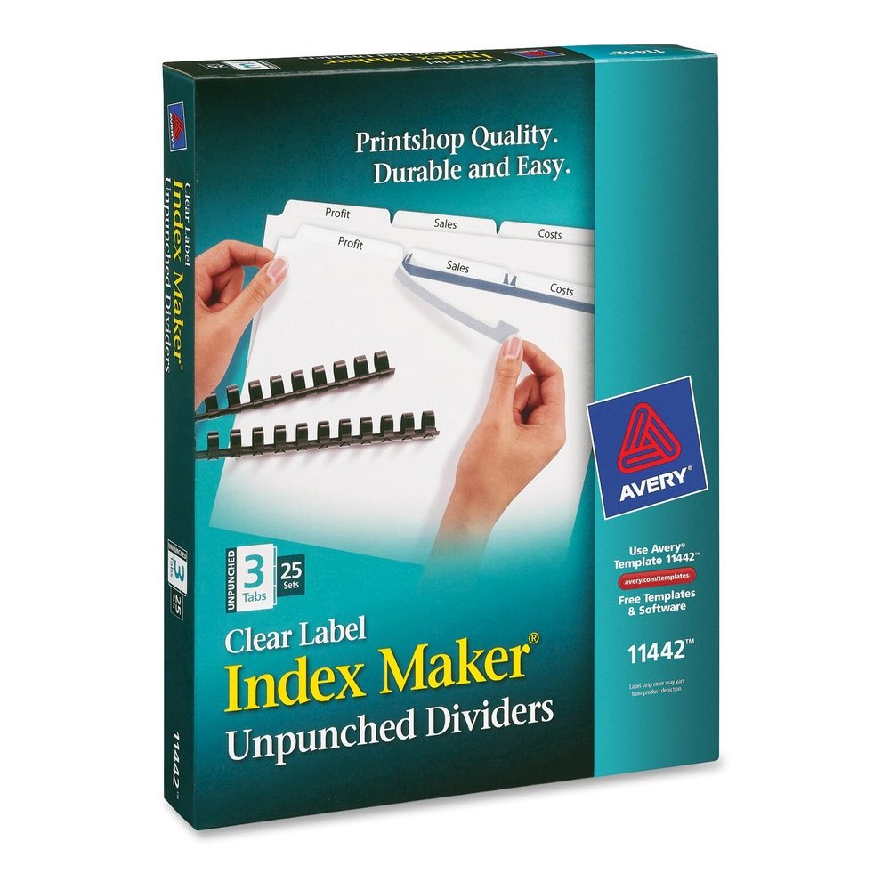 Avery&reg; Print & Apply Label Unpunched Dividers - Index Maker Easy Apply Label Strip - 75 x Divider(s) - 3 Blank Tab(s) - 3 Tab(s)/Set - 8.5" Divider Width x 11" Divider Length - Letter - White Pape. Picture 7