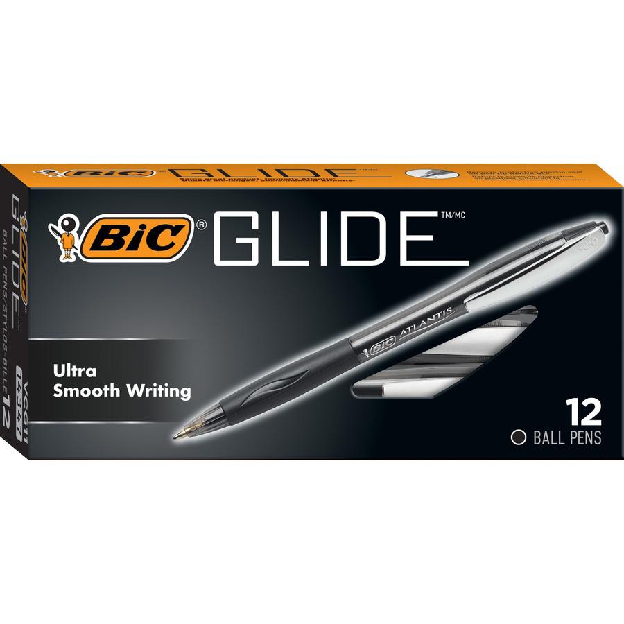 BIC Glide Retractable Pens - Medium Pen Point - 1 mm Pen Point Size - Conical Pen Point Style - Retractable - Black - Clear Barrel - 1 Dozen. Picture 6