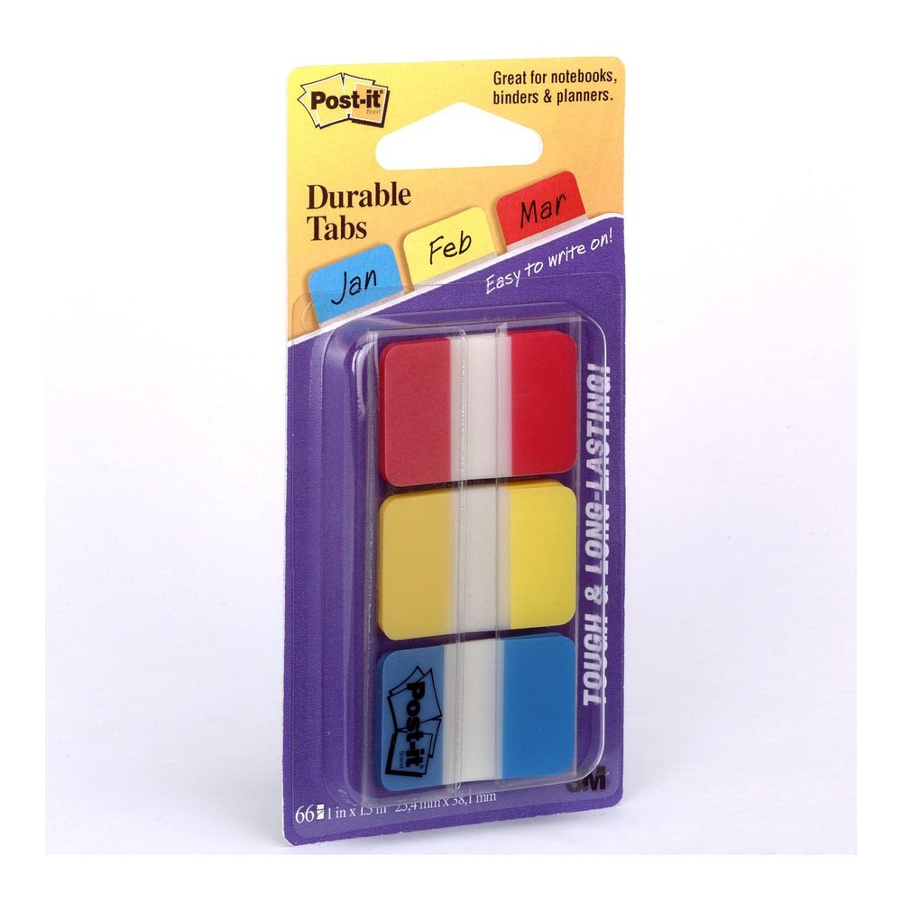 Post-it&reg; Durable Tabs - Write-on Tab(s) - 0.98" Tab Height x 1" Tab Width - Self-adhesive, Removable - Red, Yellow, Blue, Neon Tab(s)No - Wear Resistant, Tear Resistant, Durable, Writable, Reposit. Picture 8