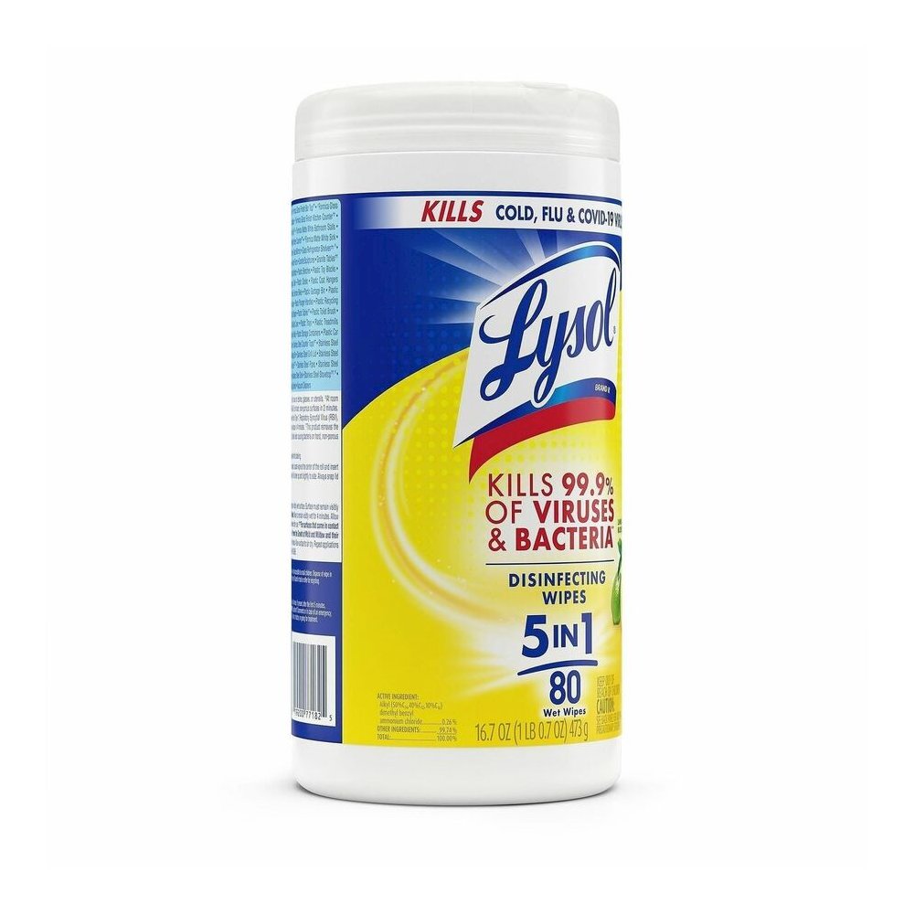 Lysol Disinfecting Wipes - Ready-To-Use - Lemon, Lime Blossom Scent - 7" Length x 7.25" Width - Bleach-free, Antibacterial, Disinfectant, Pre-moistened - White - 80/Tub - 6 / Carton. Picture 8