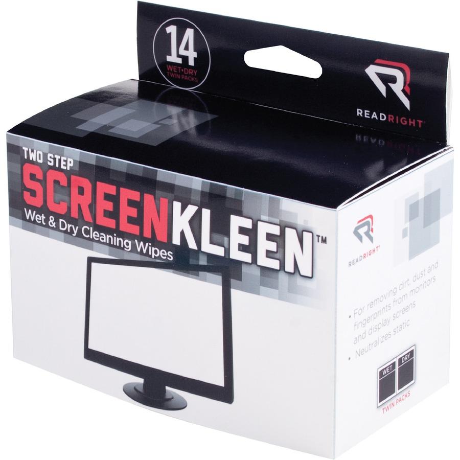 Read Right Kleen & Dry Screen Cleaners - For Display Screen - Pre-moistened, Lint-free, Anti-static, Anti-glare - 2 Sets/Packet - 1 Box. Picture 2