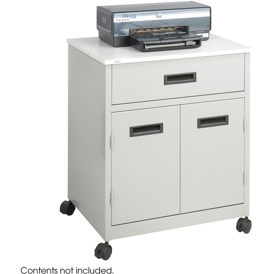 Safco Steel Mobile Machine Stand with Drawer - 200 lb Load Capacity - 2 x Shelf(ves) - Hinged Door - 29.75" Height x 25" Width x 20" Depth - Floor - Laminate, Powder Coated - Steel - Gray. Picture 3