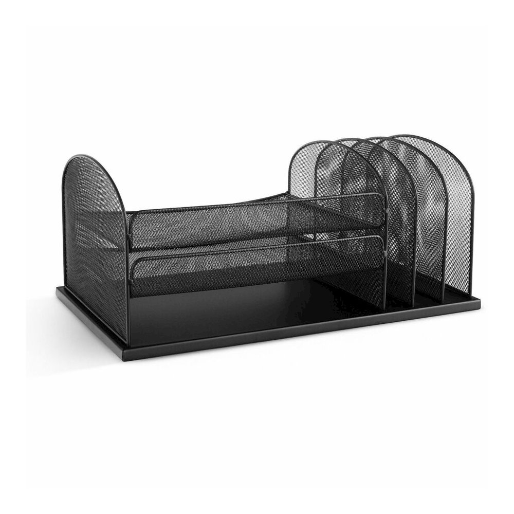 Safco Onyx 3 Tray/3 Upright Section Desk Organizer - 5 Compartment(s) - 8.25" Height x 19.50" Width x 11.50" Depth - Desktop - Powder Coated - Black - Steel - 1 Each. Picture 13