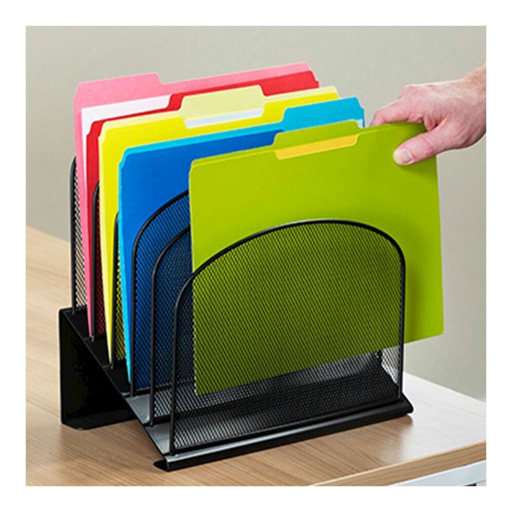 Safco Onyx Wire Mesh Desktop Organizer - 5 Compartment(s) - Compartment Size : 1" - 12" Height x 11.25" Width x 7.25" Depth - Desktop - Powder Coated - Black - Steel - 1 Each. Picture 7