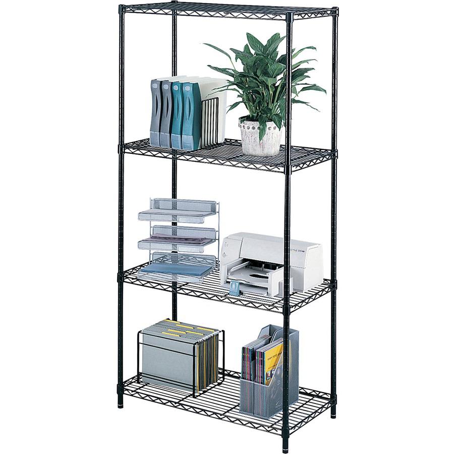 Safco Industrial Wire Shelving - 48" Width x 18" Depth x 72" Height - 4 x Shelf(ves) - 1250 lb Load Capacity - Leveling Glide, Dust Proof, Adjustable Leveler, Adjustable Feet - Black - Powder Coated -. Picture 3
