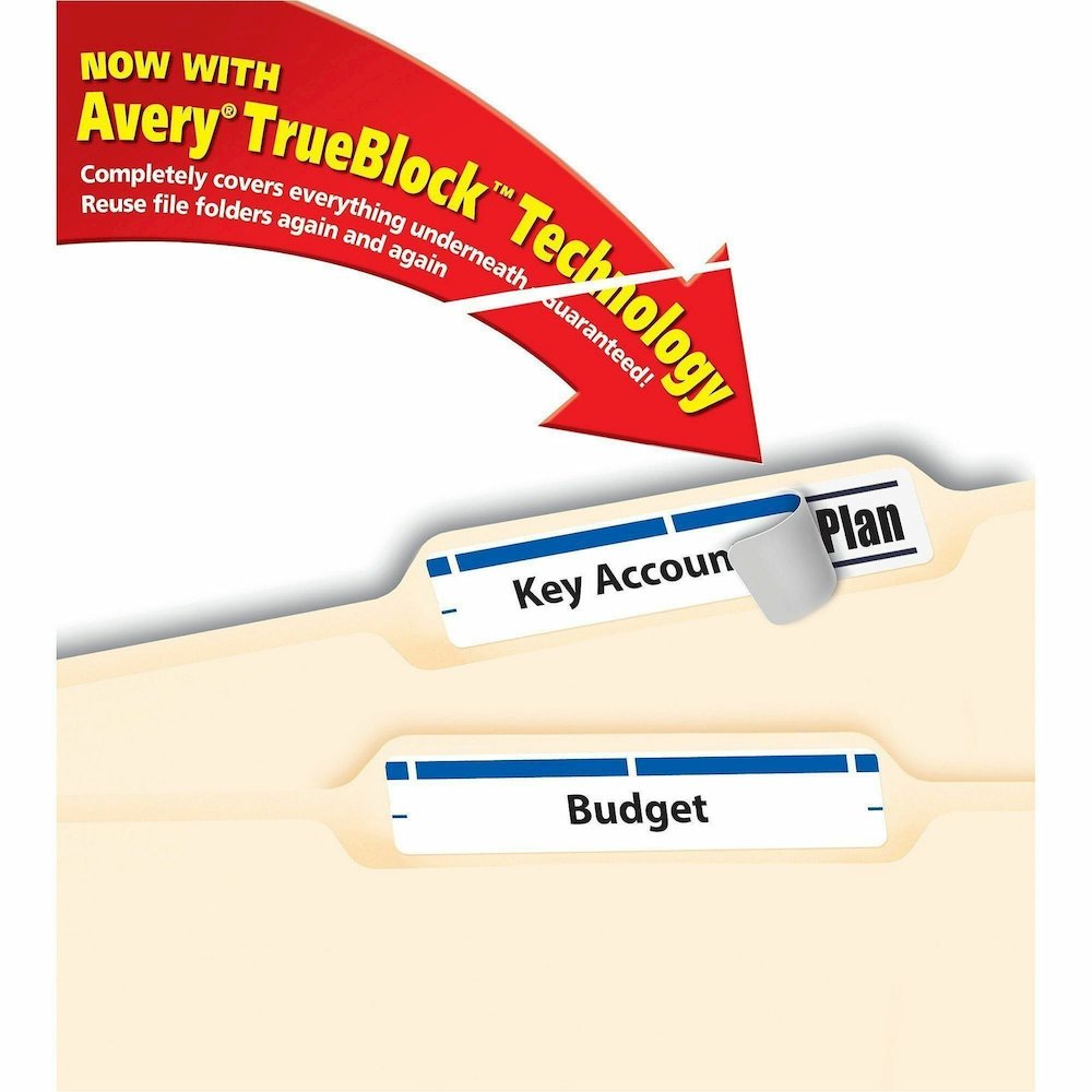 Avery&reg; TrueBlock File Folder Labels - 2/3" Width x 3 7/16" Length - Permanent Adhesive - Rectangle - Inkjet, Laser - Matte - Blue - Paper - 30 / Sheet - 50 Total Sheets - 1500 Total Label(s) - 150. Picture 9