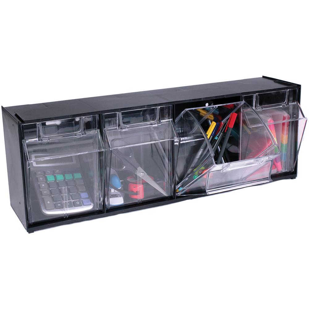 Deflecto Tilt Bin Interlocking Multi-Bin Storage Organizer - 4 Compartment(s) - 8.1" Height x 23.6" Width x 6.6" Depth - Interlockable - Black - Plastic - 1 Each. Picture 5