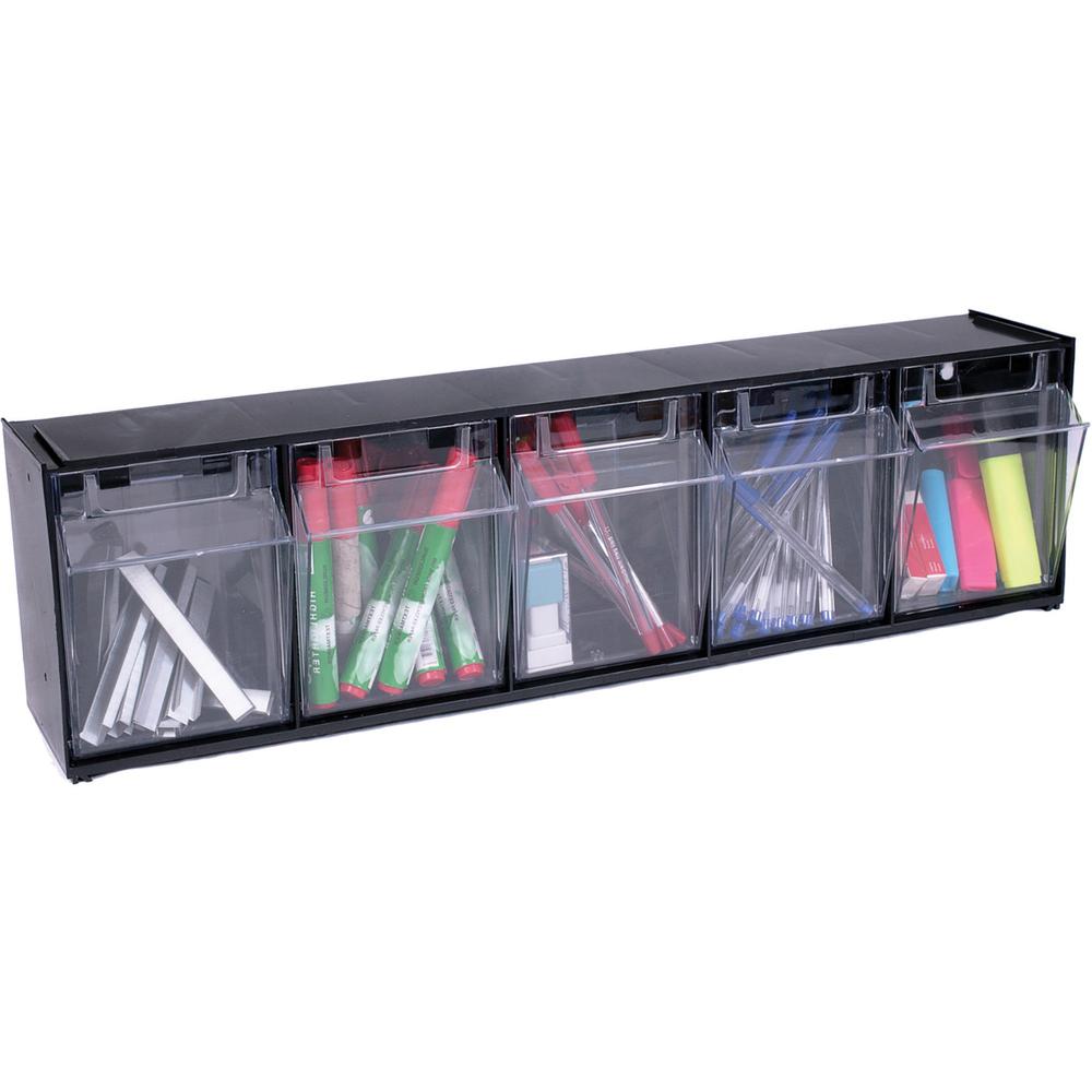 Deflecto Tilt Bin Interlocking Multi-Bin Storage Organizer - 5 Compartment(s) - 6.5" Height x 23.6" Width x 5.3" Depth - Interlockable - Black - Plastic - 1 Each. Picture 2