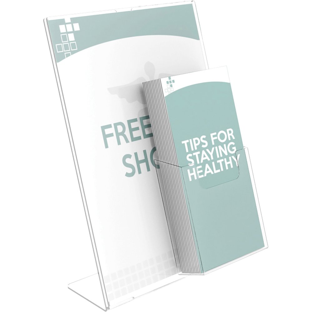 Deflecto 4" Pocket Slanted Plastic Sign Holder - 11" Width x 8.5" Height - Rectangular Shape - Plastic - Clear - 1 Each. Picture 10