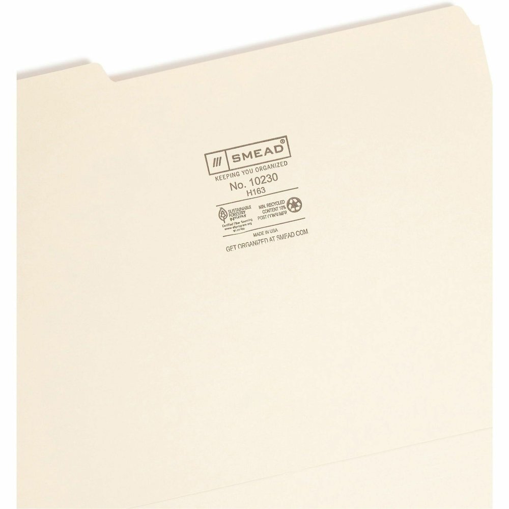 Smead 1/3 Tab Cut Letter Recycled Interior File Folder - 8 1/2" x 11" - 3/4" Expansion - Top Tab Location - Assorted Tab Position - 11 pt. - 1 Plys - Manila - 10% Recycled - 100 / Box. Picture 9