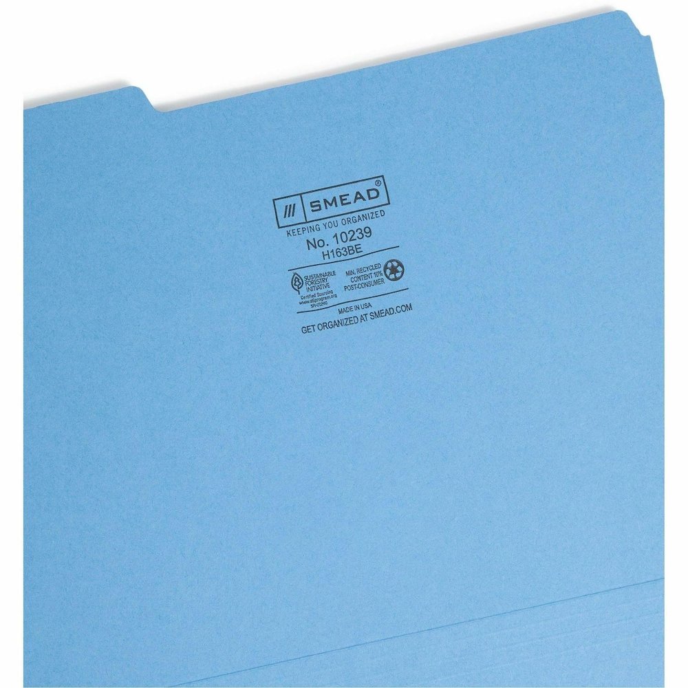 Smead 1/3 Tab Cut Letter Recycled Interior File Folder - 8 1/2" x 11" - 3/4" Expansion - Top Tab Location - Assorted Tab Position - 11 pt. - 1 Plys - Paper - Blue - 10% Recycled - 100 / Box. Picture 10