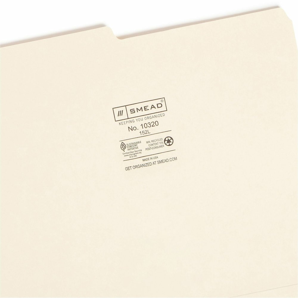 Smead 1/2 Tab Cut Letter Recycled Top Tab File Folder - 8 1/2" x 11" - 3/4" Expansion - Top Tab Location - Assorted Tab Position - 11 pt. - 1 Plys - Manila - 10% Recycled - 100 / Box. Picture 8