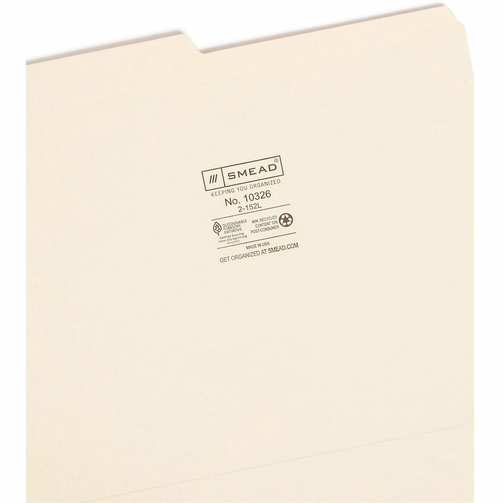 Smead 1/2 Tab Cut Letter Recycled Top Tab File Folder - 8 1/2" x 11" - 3/4" Expansion - Top Tab Location - Assorted Tab Position - 11 pt. - 2 Plys - Manila - Reinforced, Durable, Reinforced Tab, Round. Picture 8