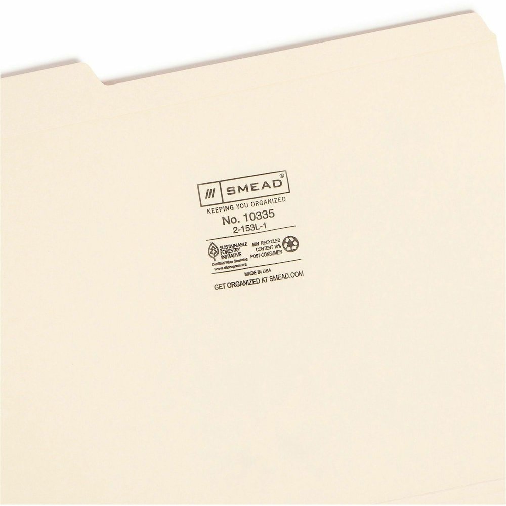 Smead 1/3 Tab Cut Letter Recycled Top Tab File Folder - 8 1/2" x 11" - 3/4" Expansion - Top Tab Location - Left Tab Position - 11 pt. - 2 Plys - Manila - Reinforced, Durable, Reinforced Tab, Rounded C. Picture 9