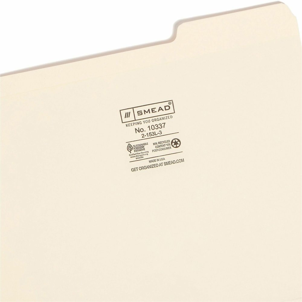 Smead 1/3 Tab Cut Letter Recycled Top Tab File Folder - 8 1/2" x 11" - 3/4" Expansion - Top Tab Location - Right Tab Position - 11 pt. - 2 Plys - Manila - Reinforced, Durable, Reinforced Tab, Rounded . Picture 9