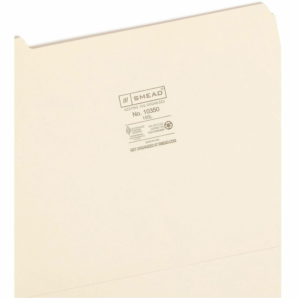 Smead 1/5 Tab Cut Letter Recycled Top Tab File Folder - 8 1/2" x 11" - 3/4" Expansion - Top Tab Location - Assorted Tab Position - 11 pt. - 1 Plys - Manila - 10% Recycled - 100 / Box. Picture 9