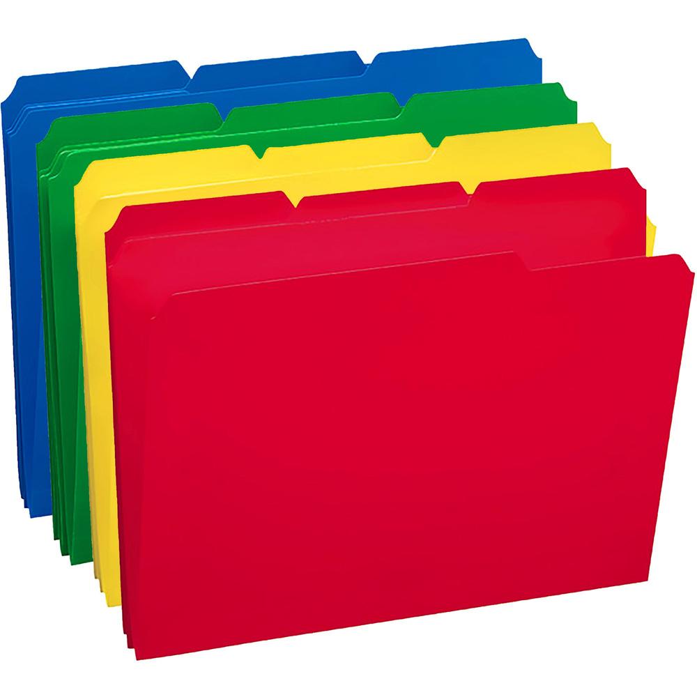 Smead 1/3 Tab Cut Letter Top Tab File Folder - 8 1/2" x 11" - 3/4" Expansion - Top Tab Location - Assorted Tab Position - 17 pt. - Polypropylene - Blue, Green, Yellow, Red - 24 / Box. Picture 7