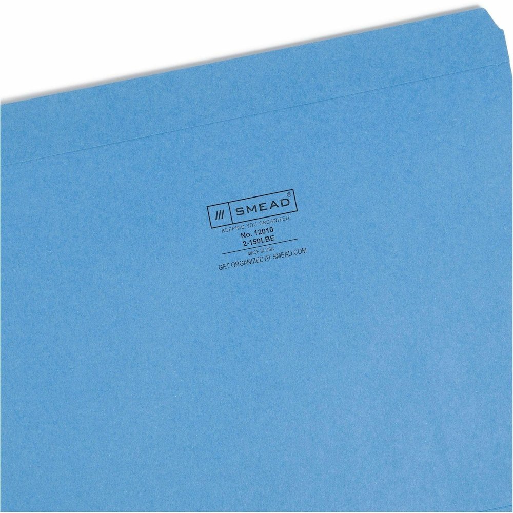 Smead Straight Tab Cut Letter Recycled Top Tab File Folder - 8 1/2" x 11" - 3/4" Expansion - 11 pt. - 2 Plys - Blue - Reinforced - 10% Recycled - 100 / Box. Picture 9