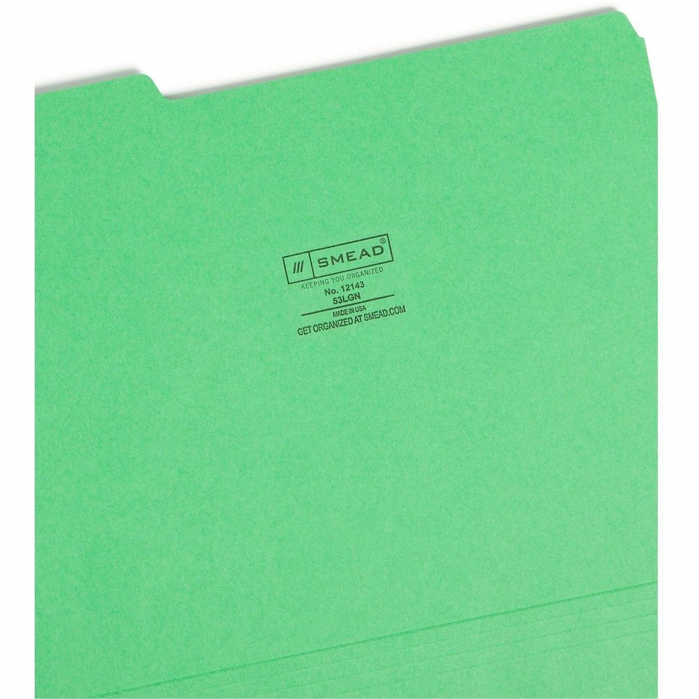 Smead Colored 1/3 Tab Cut Letter Recycled Top Tab File Folder - 8 1/2" x 11" - 3/4" Expansion - Top Tab Location - Assorted Tab Position - 11 pt. - 1 Plys - Green - Rounded Corner - 10% Recycled - 100. Picture 10
