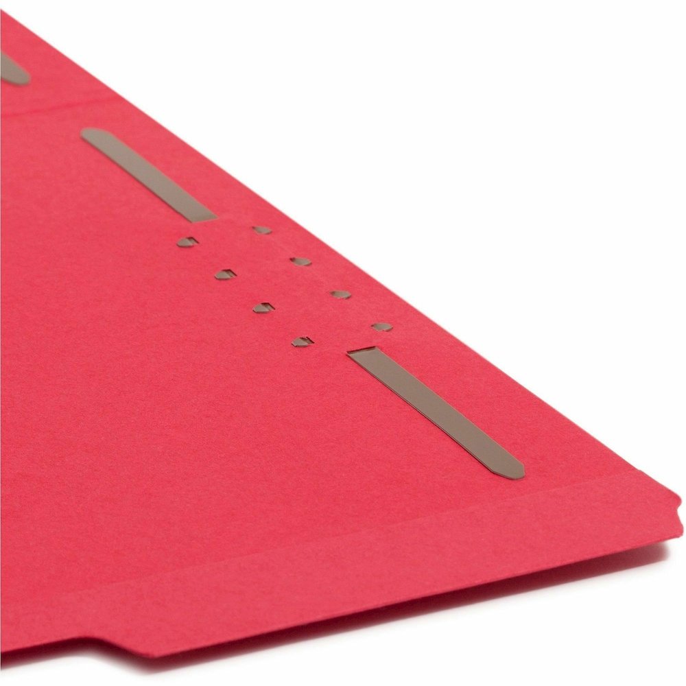 Smead Colored 1/3 Tab Cut Letter Recycled Fastener Folder - 8 1/2" x 11" - 3/4" Expansion - 2 x 2K Fastener - 2" for Folder - Top Tab Location - Assorted Tab Position - 11 pt. - 2 Plys - Red - Reinfor. Picture 10