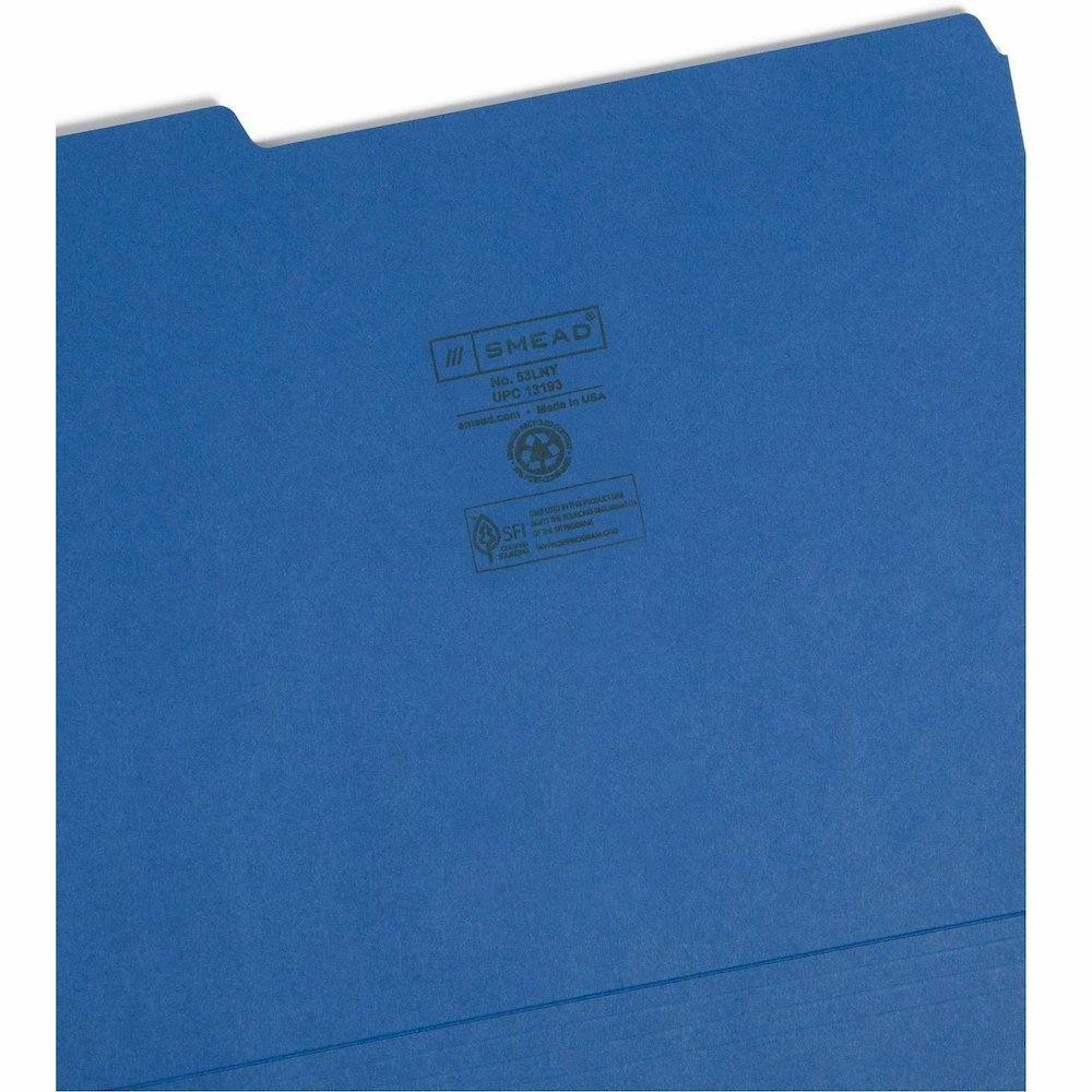 Smead Colored 1/3 Tab Cut Letter Recycled Top Tab File Folder - 8 1/2" x 11" - 3/4" Expansion - Top Tab Location - Assorted Tab Position - 11 pt. - 1 Plys - Navy Blue - Rounded Corner - 10% Recycled -. Picture 9